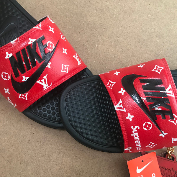 LV Supreme Custom - Nike Slides – Santaucustoms