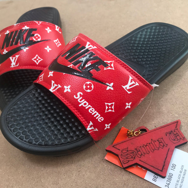 LV Supreme Custom - Nike Slides – Santaucustoms